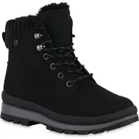 Van Hill Damen Warm Gefütterte Worker Boots Profil-Sohle Bequeme Schuhe 840852, Farbe: Schwarz, Größe: 36