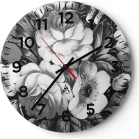 ARTTOR Wanduhr - Rund - Glasuhr - Blume Blumenstrauß Blatt - 40x40cm - Schleichendes Uhrwerk - Lautlos - zum Aufhängen bereit - Dekoration Modern - Wanddekoration aus Glas - C4AR40x40-3896