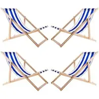 Woodok 4er Liegestuhl Klappbar Gartenliege Klappbar bis 120kg, Sonnenliege aus Buchenholz ohne Armlehne 3-Stufige Rückenlehnenverstellung (Blau/Weiß)