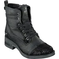 Mustang Damen Boot Stiefelette Prägemuster 7-Loch-Schnürung 1293-501, Größe:37 EU, Farbe:Schwarz