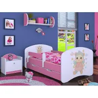 BDW , Kinderbett mit Matratze, Lattenrost, mit Schublade, ROSA, 180x90