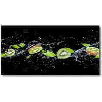 Tulup Wanduhr aus Glas – 60x30 cm - Glasbild - Glasuhr - Gehärtetes Glas - schwarze-zeiger - Kiwi und Wasser
