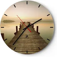 ARTTOR Wanduhr - Rund - Glasuhr - Brücke See - 40x40cm - Schleichendes Uhrwerk - Lautlos - zum Aufhängen bereit - Dekoration Modern - Wanddekoration aus Glas - C3AR40x40-3625