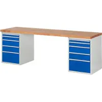 RAU Werkbank mit 10 Schubladen - Vollauszug - 60:2 / 90:2 / 150:4 / 270:2 - 890 x 2.500 x 700 mm (HxBxT) - Traglast 1.000 kg - Buche
