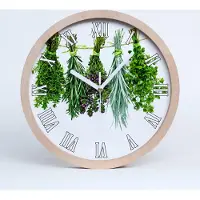 Tulup Holzuhr 25fi cm wanduhr - weiße Spitzen - Kräuter auf einer Schnur