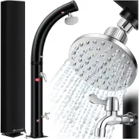Kesser Solar Gartendusche Solardusche Bogen mit Schutzhaube | warmes Wasser max. 60°C Pooldusche Camping | Regenduschkopf & Wasserhahn | Gartenschlauch-Anschluss