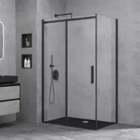 Doporro Eckdusche 100x110x195cm schwarz Duschkabine Duschabtrennung ESG-Sicherheitsglas Klarglas Schiebetür inkl. Easy-Clean-Beschichtung Einstieg Links/Rechts Rav18K