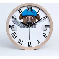 Tulup Holzuhr 30fi cm wanduhr - schwarze Spitzen - kranker Hund