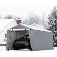 Goplus 3x4,9M Outdoor Carport Vordach, tragbare Auto Unterstand Garage Zelt mit abnehmbare Tür, stabile dreieckige Balken, Stahlrahmen