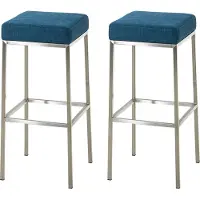 DELUKE 2er Set Barhocker BIDAN - Stoff Blau 37x37x80 cm | Barstuhl Mit Lehne Tresenhocker Tresenstuhl Kneipenhocker Kneipenstuhl