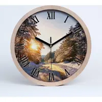 Tulup Holzuhr 25fi cm wanduhr - schwarze Spitzen - Straße im Winterwald