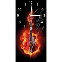 Wallario Design Wanduhr Brennende Gitarre aus Echtglas, Größe 30 x 60 cm