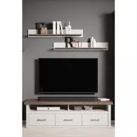 Lomadox TV Wand im Landhausstil LUND-78 im Pinie weiß Nb./Trüffel Eiche Nb., B/H/T: ca. 148/200/43 cm