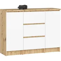 Akord Kommode K100 Artisan Eiche 101 cm 3 Schubladen Front Weiß B101xH76xT35 cm