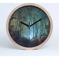 Tulup Holzuhr 25fi cm wanduhr - schwarze Spitzen - mystischer Wald