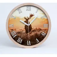 Tulup Holzuhr 30fi cm wanduhr - weiße Spitzen - Hirsch Sonnenaufgang