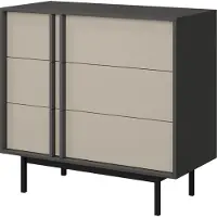 Mirjan 24 Sideboard Alsy 3S REG 8, Kommode mit drei Schubladen, Schwarze Metallfüße (Farbe: Anthrazit / Hellbeige)