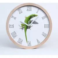 Tulup Holzuhr 30fi cm wanduhr - weiße Spitzen - grüne Eidechse