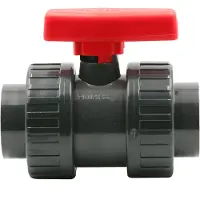 Haf 1x PVC 2 Wege Kugelhahn Roter Griff mit 50mm | Klebemuffe x Klebemuffe | Absperrhahn aus grauem PVC-U | PN16 für PVC Verrohrung, Pool & Teich