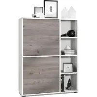 Vladon Highboard Schrank Anrichte Cuba mit 8 Fächern, Germany, Korpus in Weiß matt / Fronten in Eiche Nordic