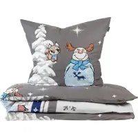Schiesser Bettwäscheset Kitta | Winterprint | Feinbiber | 2-teilig | 100% Baumwolle | Kuschelweich | YKK-Reißverschluss | 135x200 cm + 80x80 cm | Blau