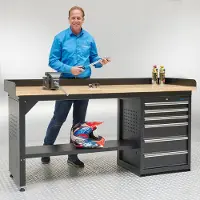 Datona Werkbank PRO - Arbeitsplatte Eiche - 6 Schubladen - 200 cm - Schwarz