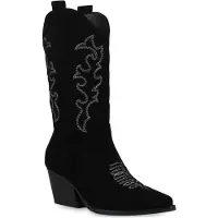 Van Hill Damen Stiefel Cowboystiefel Stickereien Schuhe 839969, Farbe: Schwarz Velours, Größe: 37