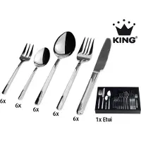 King 31tlg. Besteckset HMC im ETUI / Edelstahl 18/0 / 6x Menülöffel, 6x Menügabel, 6x Menümesser, 6x Kaffeelöffel, 6x Kuchengabel, 1x Etui