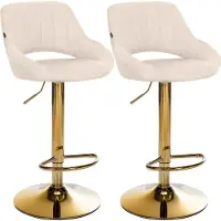 CLP 2er Set Barhocker Milet Stoffbezüge höhenverstellbar drehbar mit Rückenlehnen creme Material Gestell Metall gold