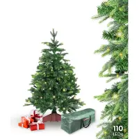 Gartenpirat Künstlicher Weihnachtsbaum BonTree Tanne 120 cm mit Beleuchtung 110 LED warmweiß Komfort-Set Christbaum mit Holzständer und Aufbewahrungstasche