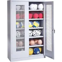 C+P Ballschrank mit Lochblech-Flügeltüren (Typ 3), HxBxT 195x120x50 cm, Ergo-Lock Muldengriff, Clowngrün (RAL 110 80 60), Anthrazit (RAL 7021), Gleichschließung