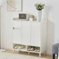STILVORA Schuhkommode Sideboard Schuhschrank mit verstellbare Einlegeböden,Schuhkipper mit Massivholzbeine,Weiß