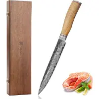 Wakoli Damast Fleischmesser I 20cm Klinge I Olivenholzgriff und Hammerschlag