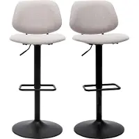 Miliboo - Design-Barhocker höhenverstellbar Stoff mit Samteffekt in Beige und schwarzes Metall (2er-Set) BARNET