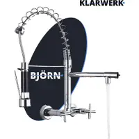 KLARWERK Björn | Gastronomie Armatur Wandmontage Chrom glänzend | Küchenarmatur Edelstahl Zwei Brausen | Doppelspülbecken Wasserhahn Restaurant