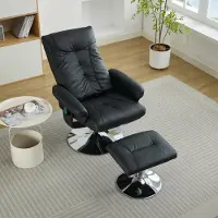 MODFU Polstersessel mit Hocker,Relaxsessel aus PolyurethanStoff mit elektrischer Heizfunktion,360° drehbar mit Liegefunktion und 5-Punkte-Massage,Schwarz