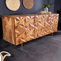 Riess Massivholz Sideboard ALPINE 145cm braun Sheesham stone finish Metall matt gold