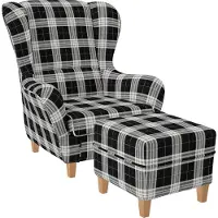 SUPELLEX Sofia Relaxsessel mit Hocker – Oxford kariert Schwarz
