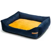 Rexproduct Frida – Nachhaltiges Hundebett und Katzenbett mit hohen Seiten, waschbar & wasserabweisend, Marine blau und gelb Größe S