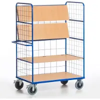 ROLLCART Klapp-Etagenwagen 1880mm hoch 3 Gitterwände mit Ladefläche 1000x800mm und 3 faltbaren Böden im Buchendekor