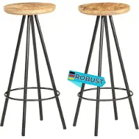 DELUKE Barhocker LUKE 2er Set Raues Mangoholz Braun | Barstühle Küchenhocker Thekenhocker für Küche Hausbar