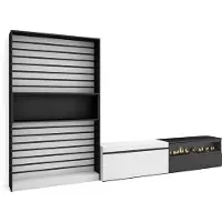 Skraut Home Wohnwand Wohnzimmer, 310x35x186cm, Für TV-Geräte bis zu 80", Elektrokamin. Weiß und Schwarz