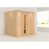 Karibu Sauna Innensauna Daria Fronteinstieg ohne Zubehör 210x184x202 cm mit Dachkranz mit Energiespartür