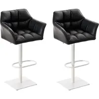 DELUKE 2er Set Barhocker SIHAR - Kunstleder Schwarz 64x45x88 cm Weiß | Barstuhl Höhenverstellbar Mit Lehne Drehbar Tresenhocker Tresenstuhl Kneipenhocker