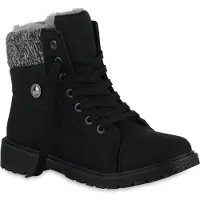Van Hill Damen Warm Gefütterte Worker Boots Bequeme Profil-Sohle Schuhe 840853, Farbe: Schwarz, Größe: 38