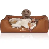 Knuffelwuff Orthopädisches Hundebett Chesapeake aus Laser gestepptem marmoriertem Kunstleder XXL 120 x 85cm Rusty