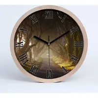 Tulup Holzuhr 25fi cm wanduhr - schwarze Spitzen - Nebel im Wald