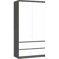 Akord Kleiderschrank S90 Graphitgrau 90 cm 2 Türen 2 Schubladen 4 Ebenen Front Weiß B90 x H180 x T51 cm