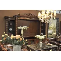 AEA Fernseh Wand Klassisch Wohnwand Echt Handarbeit Holz Vitrine Regal Barock Rokoko