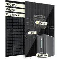 Vale Solaranlage Komplettset Bifazial mit Marstek Solarspeicher & Wechselrichter - 900 Wp, 2x Solarmodul, Full Black, App-Steuerung, Balkonkraftwerk